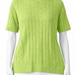 Bright Lime Green Cable Knit Short Sleeve Top